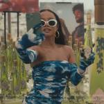 Ivy’s blue printed strapless dress on Bel-Air