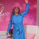 Sherri’s blue silk tie waist jumpsuit on Sherri