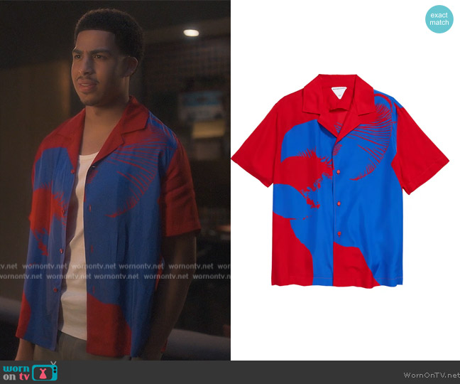 Bottega Veneta Mushroom Print Camp Shirt worn by Andre Johnson, Jr. (Marcus Scribner) on Grown-ish