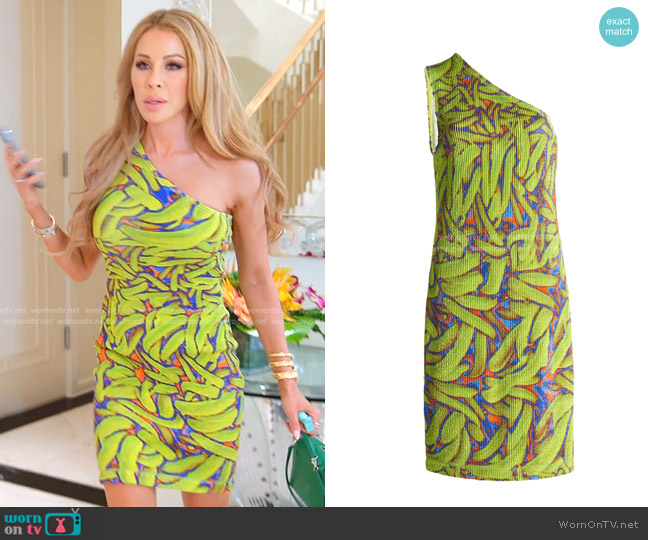 Bottega Veneta One-Shoulder Crinkled Banana-Print Mini Dress worn by Lisa Hochstein (Lisa Hochstein) on The Real Housewives of Miami