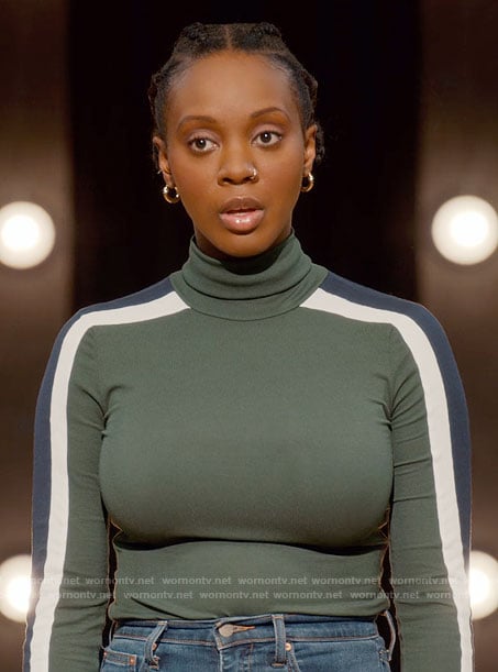 Bracia’s green stripe sleeve turtleneck top on Ginny & Georgia