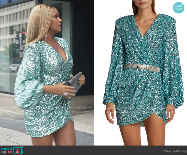 Bronx and Banco Elizabeth Sequin Wrap-Effect Minidress worn by Gizelle Bryant on The Real Housewives of Potomac