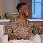 Victor Cruz’s geometric print satin shirt on The Talk