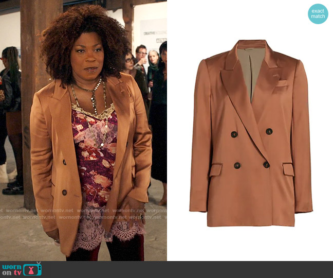 Brunello Cucinelli Double-Breasted Silk Blazer worn by Viola Marsette (Lorraine Toussaint) on The Equalizer