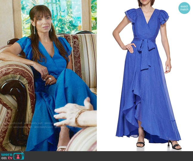 Calvin Klein Shine Chiffon Ruffle Gown worn by Elena Roarke (Roselyn Sanchez) on Fantasy Island