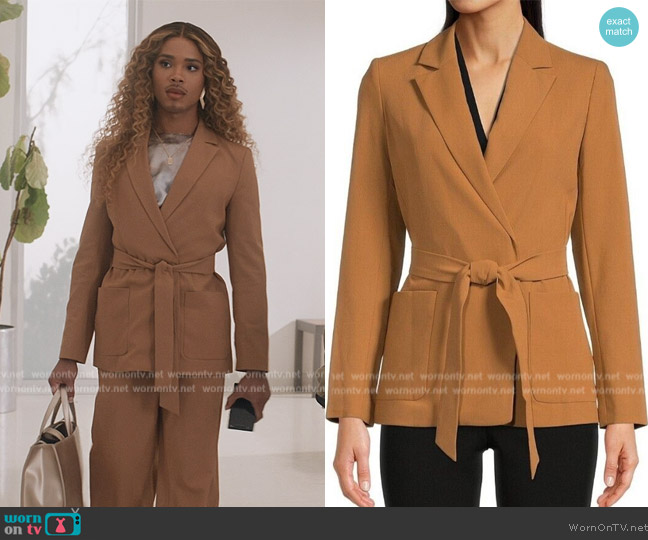 Calvin Klein Tie Waist Blazer worn by Nathanial Hardin (Rhoyle Ivy King) on All American Homecoming