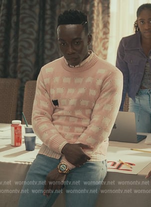 Carlton’s pink sheep print sweater on Bel-Air