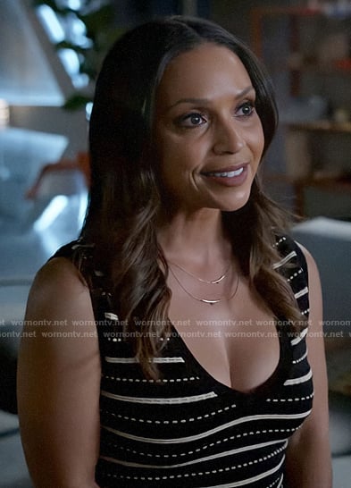 Cecile’s black striped knit top on The Flash