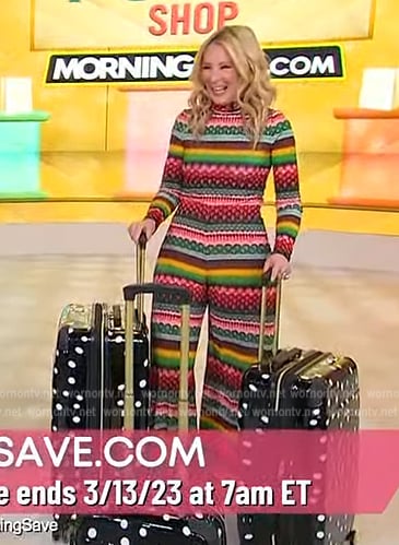 Chassie Post’s printed top and pants on Sherri