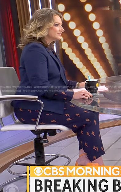 Christina Ruffini’s bolt print jumpsuit on CBS Mornings