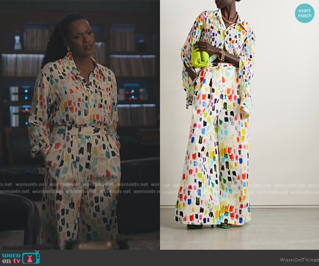 Christopher John Rogers Marker Test printed georgette shirt worn by Vivian Banks (Cassandra Freeman) on Bel-Air