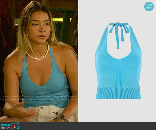 Cider Blue Knitted Halter worn by Sarah Cameron (Madelyn Cline) on Outer Banks
