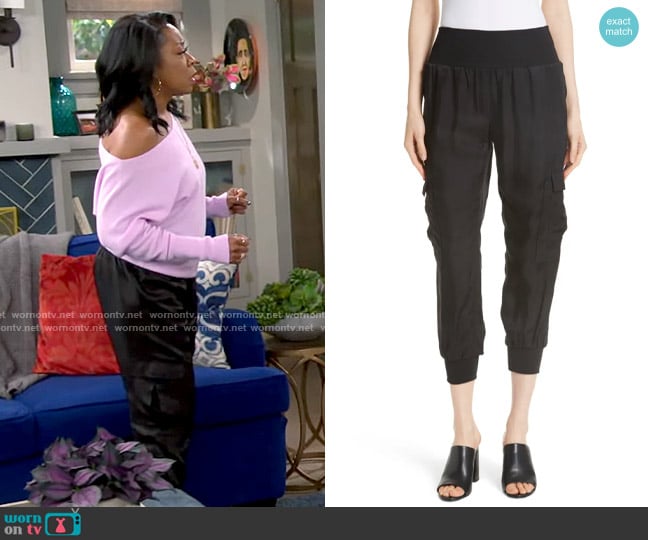 Cinq a Sept Giles Pants in Black worn by Tina Butler (Tichina Arnold) on The Neighborhood