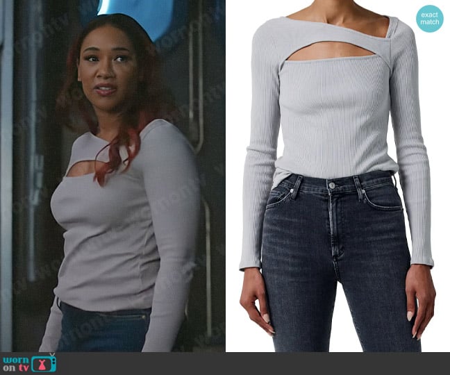 Citizens of Humanity Iris Cutout Long Sleeve Top in Grey Smoke worn by Iris West (Candice Patton) on The Flash