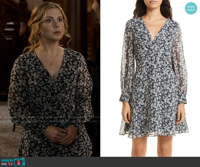 Club Monaco Printed Silk Twist Drape Mini Dress worn by Sam (Rose McIver) on Ghosts