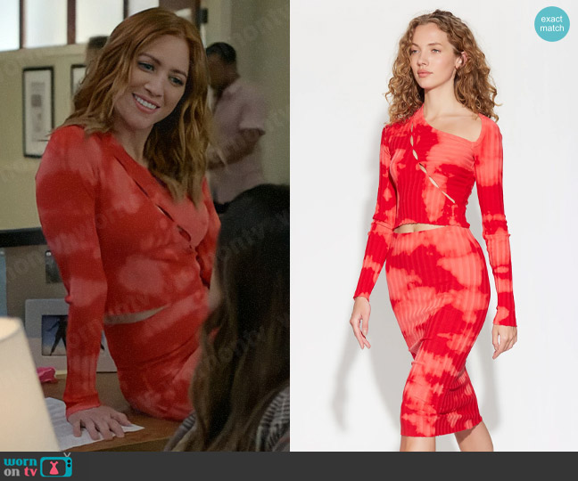Cotton Citizen Capri Top in Red Blast worn by Piper (Brittany Snow) on Not Dead Yet