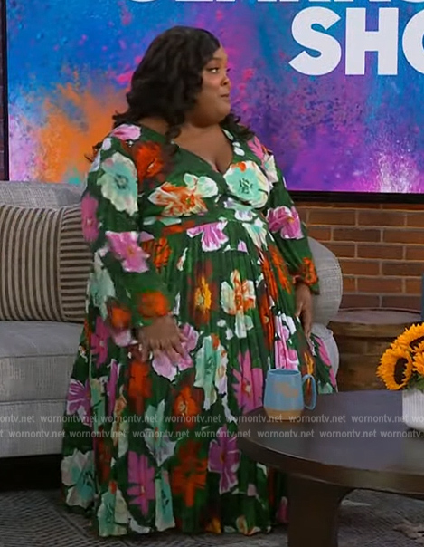 Danielle Pinnock’s green floral pleated dress on The Kelly Clarkson Show