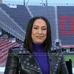 Dany Garcia’s black grommet leather moto jacket on Good Morning America