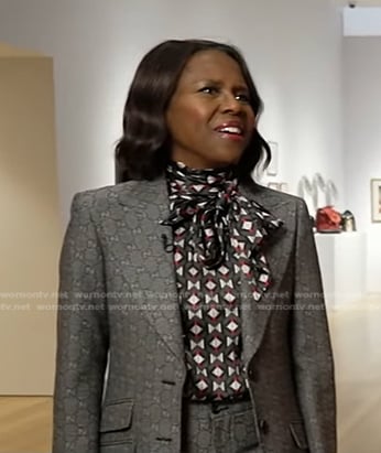 Deborah’s grey gg monogram blazer and pants on Good Morning America