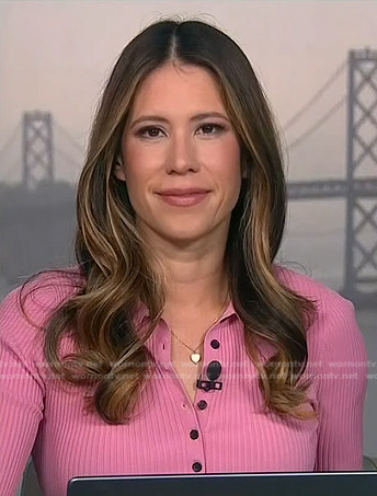 Deirdre Bosa’s pink ribbed polo top on NBC News Daily