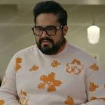 Dennis’s orange flower print sweater on Not Dead Yet