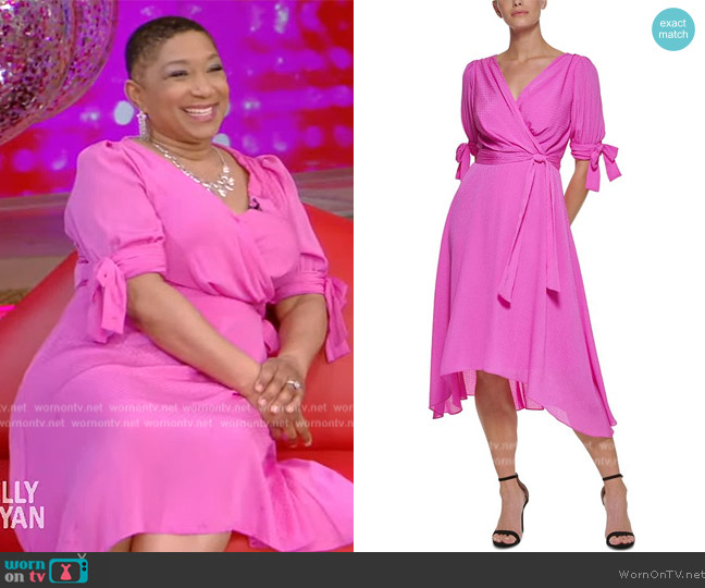 DKNY Tie Sleeve Faux Wrap Dress worn by Deja Vu on Live with Kelly and Mark
