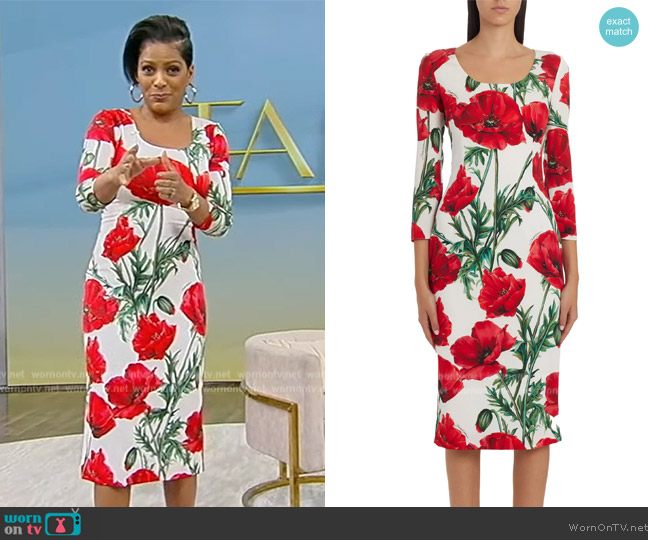 Dolce & Gabbana Poppy Print Silk Charmeuse Dress worn by Tamron Hall on Tamron Hall Show