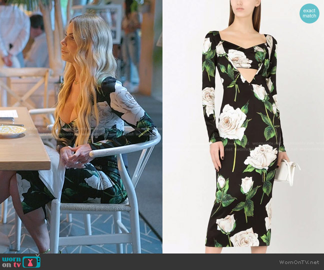 Dolce & Gabbana Rose Print Cut-Out Midi Dress worn by Alexia Echevarria (Alexia Echevarria) on The Real Housewives of Miami