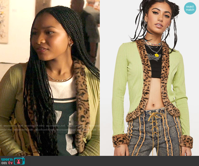 Dolls Kill Lush Flirty Date Leopard Cardigan worn by Delilah (Laya DeLeon Hayes) on The Equalizer