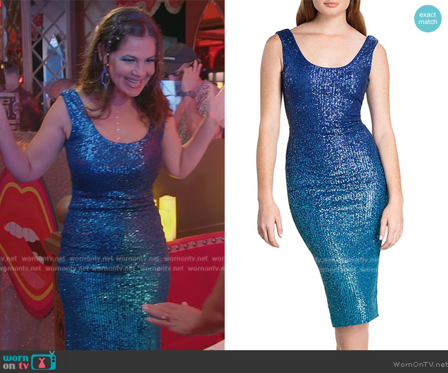 Dress the Population Kayden Metallic Midi-Dress worn by Julia Lemigova (Julia Lemigova) on The Real Housewives of Miami