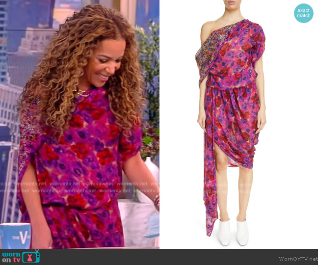 Dries Van Noten Devora Mixed Floral Print Asymmetric Minidress worn by Sunny Hostin on The View