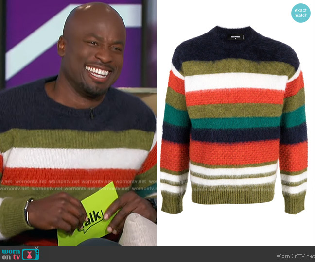 Dsquared2 Striped crew-neck jumper worn by Akbar Gbajabiamila on The Talk