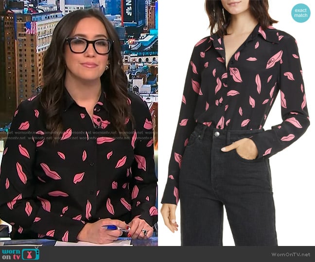 Diane Von Furstenberg Samson Falling Lips Shirt worn by Savannah Sellers on NBC News Daily
