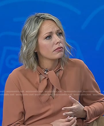 Dylan’s brown tie neck blouse on Today
