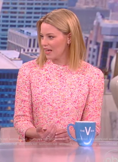 Elizabeth Banks’ pink tweed top and skirt on The View