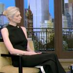 Elizabeth Debicki’s contrast stripe jumpsuit on Live with Kelly and Ryan
