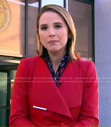 Elizabeth Schulze’s red wrap coat on Good Morning America