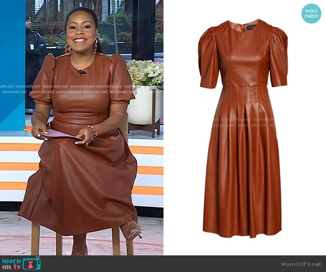 En Saison Faux Leather Puff Sleeve Midi Dress worn by Sheinelle Jones on Today