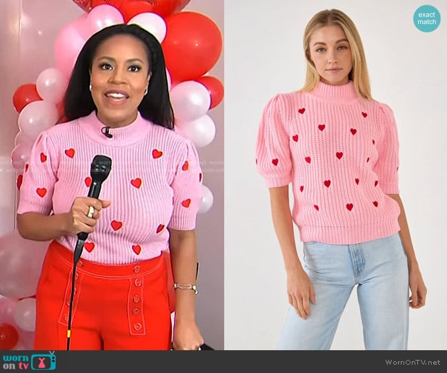 English Factory Heart Sweater worn by Sheinelle Jones on Today