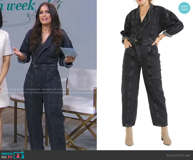 Etica Liv Asymmetric Denim Jumpsuit worn by Rocsi Diaz on Good Morning America