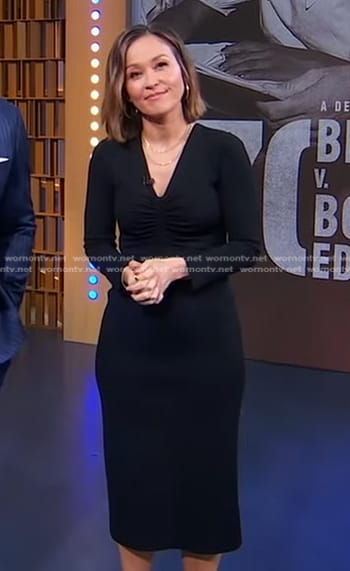 Eva’s black ruched v-neck dress on Good Morning America