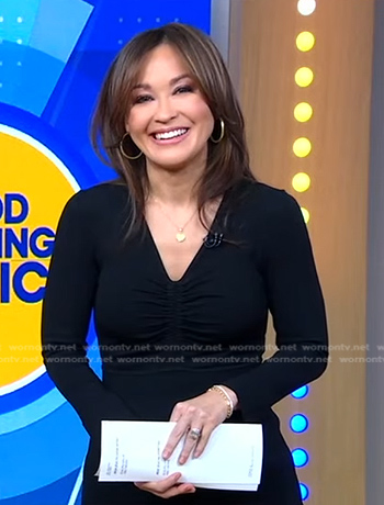Eva’s black ruched v-neck dress on Good Morning America