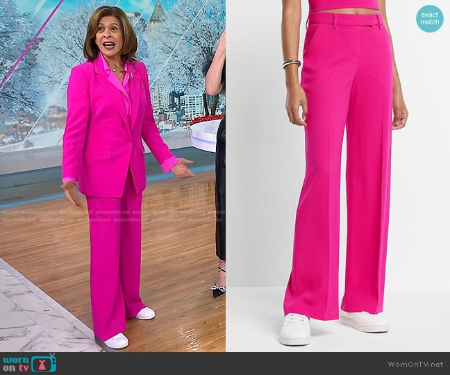 Express Editor Mid Rise Relaxed Trouser Pant in Neon Berry worn by Hoda Kotb on Today