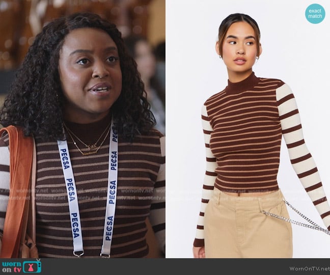 Forever 21 Mock Neck Striped Sweater worn by Janine Teagues (Quinta Brunson) on Abbott Elementary