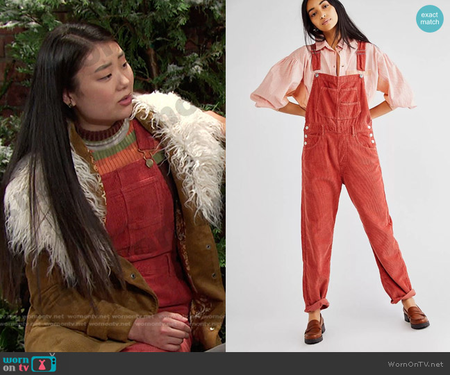 We The Free Ziggy Cord Overalls worn by Wendy Shin (Victoria Grace) on Days of our Lives