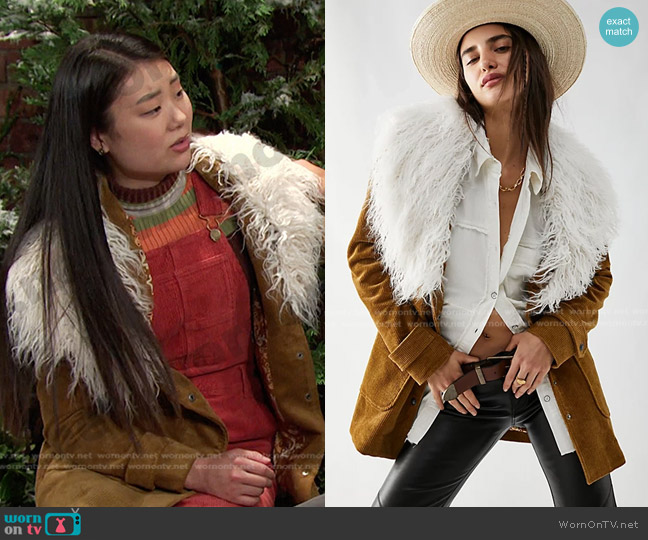 Free People Lady Lane Faux Fur Collar Jacket worn by Wendy Shin (Victoria Grace) on Days of our Lives