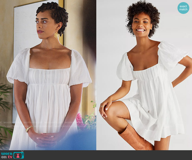 Free People Marina Mini Dress in Ivory worn by Ruby Akuda (Kiara Barnes) on Fantasy Island