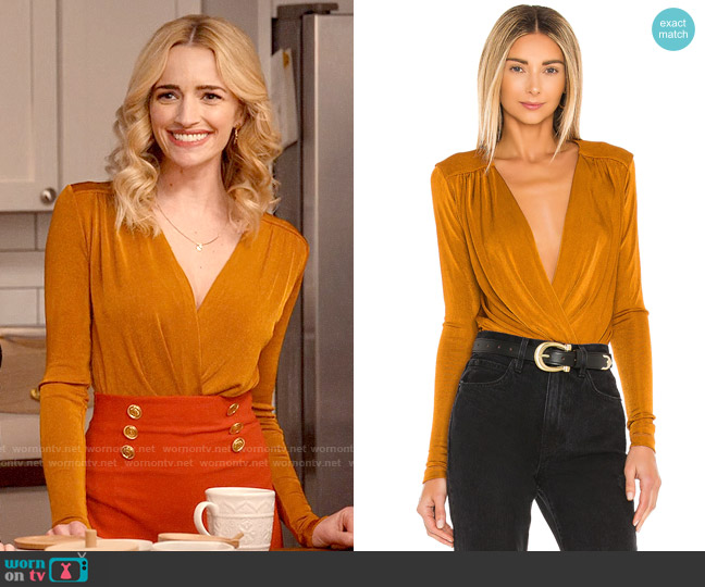 Free People Turnt Bodysuit in Honey Ginger worn by Georgia Miller (Brianne Howey) on Ginny & Georgia