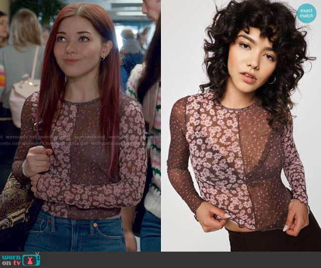Garage Mesh Floral Long Sleeve Top worn by Abby Littman (Katie Douglas) on Ginny & Georgia