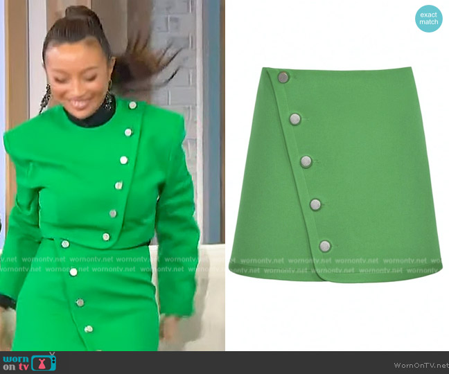 George Keburia Mini Skirt with Diagonal Buttons worn by Jeannie Mai on Sherri